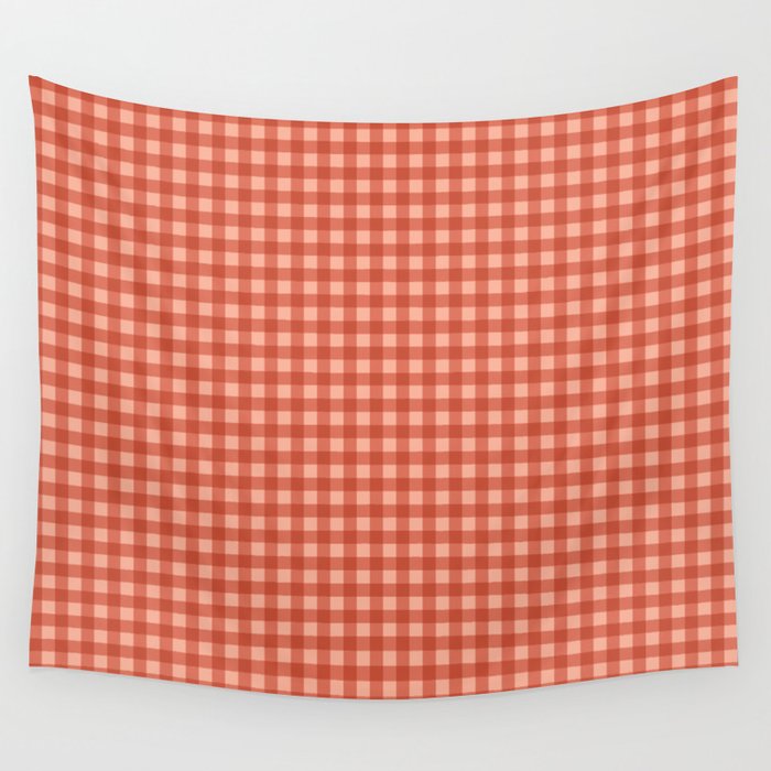 Gingham Plaid Pattern - Strawberry Red Wall Tapestry Gallery Image 1