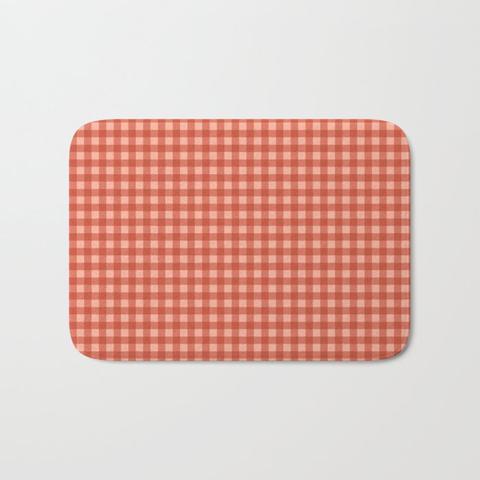 Gingham Plaid Pattern - Strawberry Red Bath Mat Gallery Image 1