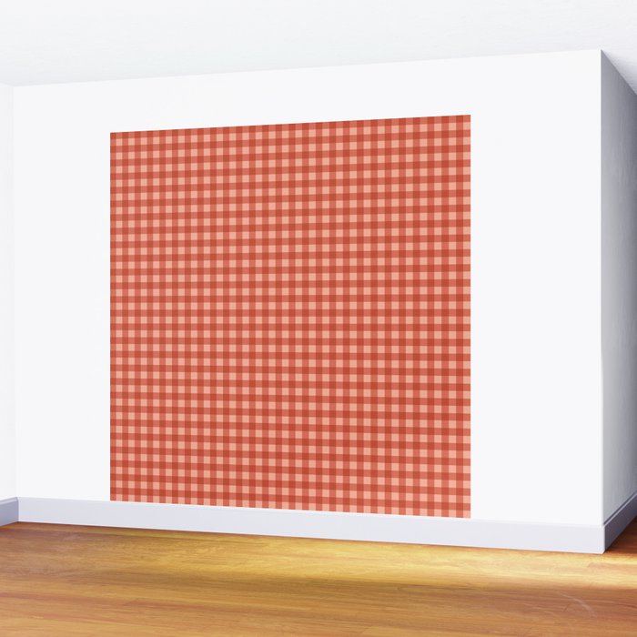 Gingham Plaid Pattern - Strawberry Red Wall Mural Gallery Image 2