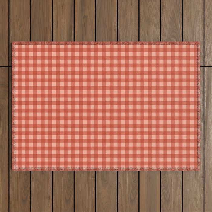 Gingham Plaid Pattern - Strawberry Red Outdoor Rug Gallery Image 1