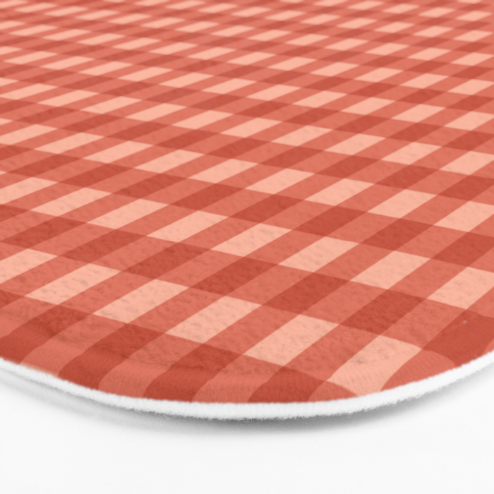 Gingham Plaid Pattern - Strawberry Red Bath Mat Gallery Image 3