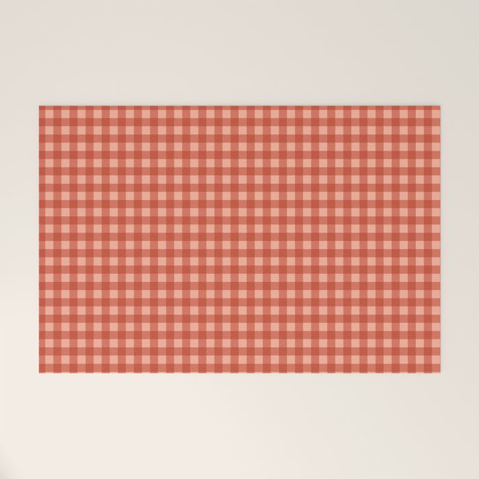 Gingham Plaid Pattern - Strawberry Red Welcome Mat Gallery Image 1