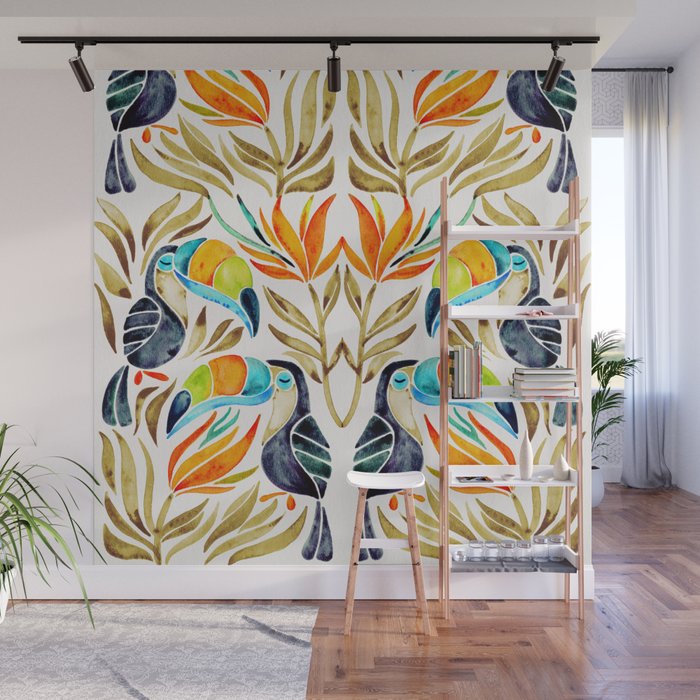 Tropical Toucans - Sepia Palette Wall Mural Gallery Image 1
