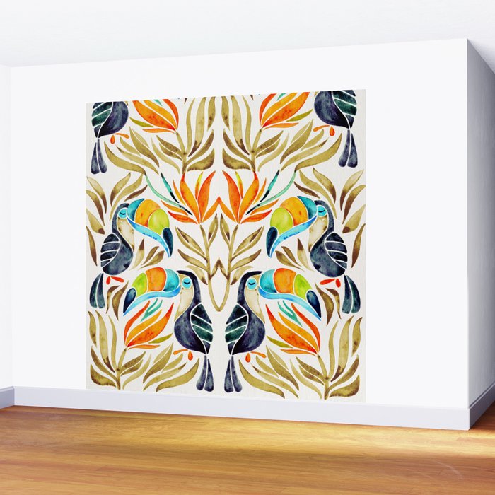 Tropical Toucans - Sepia Palette Wall Mural Gallery Image 2