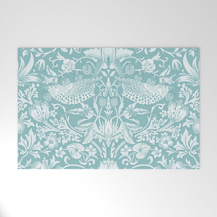 William Morris Strawberry Thief Aqua Teal Welcome Mat Gallery Image 1