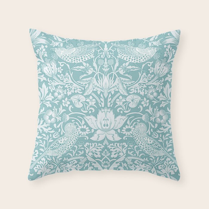 William Morris Strawberry Thief Aqua Teal Throw Pillow Gallery Image 1