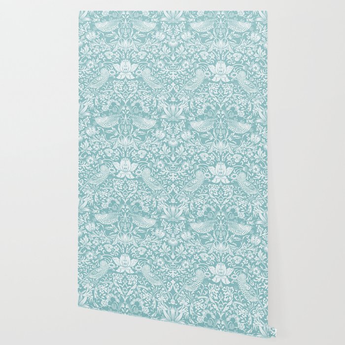 William Morris Strawberry Thief Aqua Teal Wallpaper Gallery Image 2