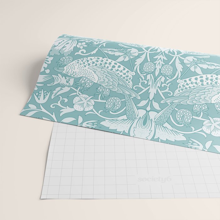 William Morris Strawberry Thief Aqua Teal Wrapping Paper Gallery Image 2