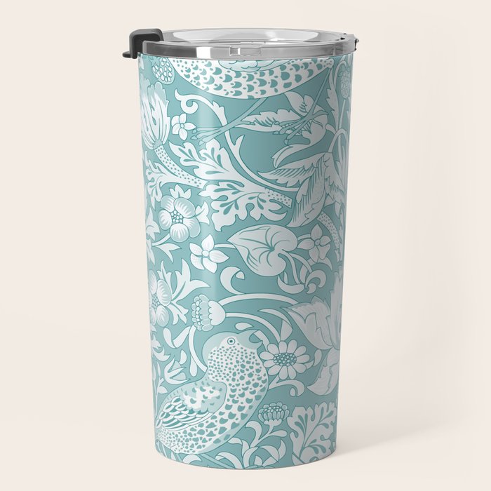 William Morris Strawberry Thief Aqua Teal Travel Mug Gallery Image 3