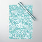 William Morris Strawberry Thief Aqua Teal Wrapping Paper Gallery Image 1