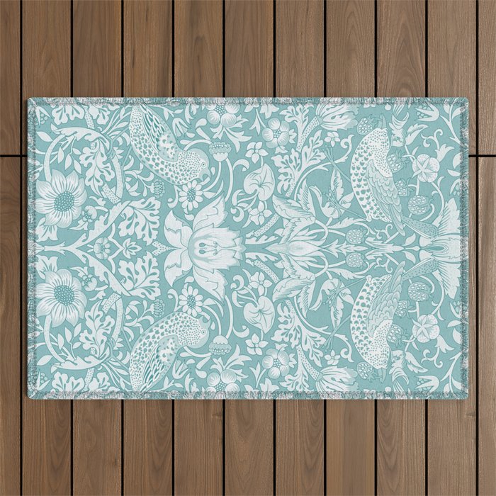 William Morris Strawberry Thief Aqua Teal Outdoor Rug Gallery Image 1