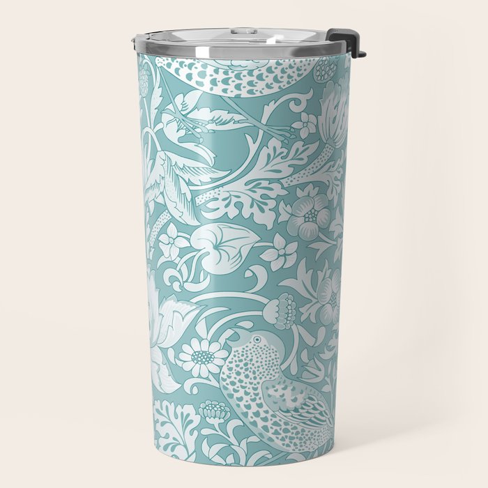 William Morris Strawberry Thief Aqua Teal Travel Mug Gallery Image 2