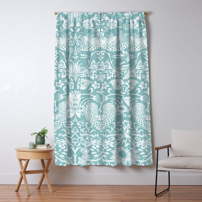 William Morris Strawberry Thief Aqua Teal Window Curtain Gallery Image 5