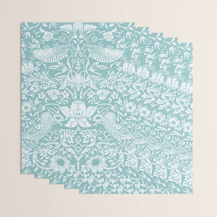William Morris Strawberry Thief Aqua Teal Wrapping Paper Gallery Image 3