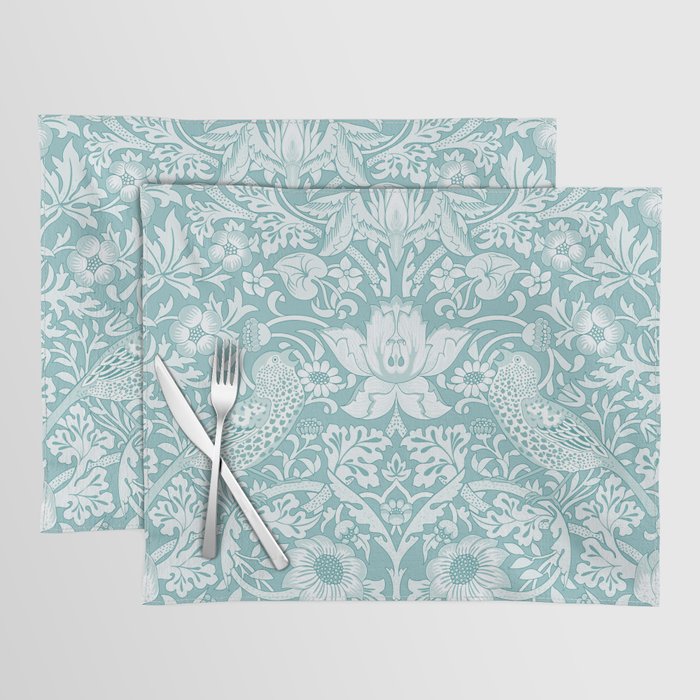 William Morris Strawberry Thief Aqua Teal Placemat Gallery Image 1