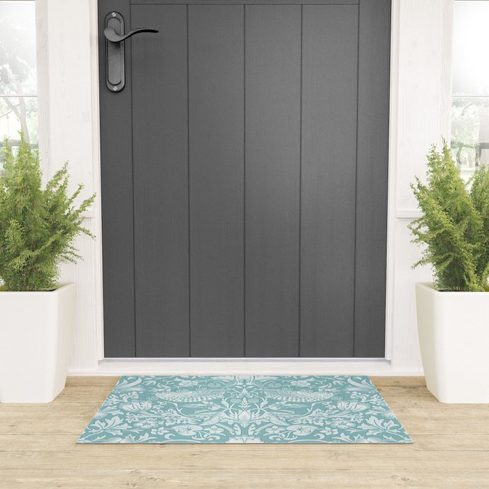 William Morris Strawberry Thief Aqua Teal Welcome Mat Gallery Image 3