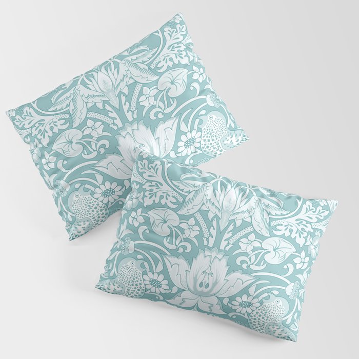 William Morris Strawberry Thief Aqua Teal Pillow Sham Gallery Image 3