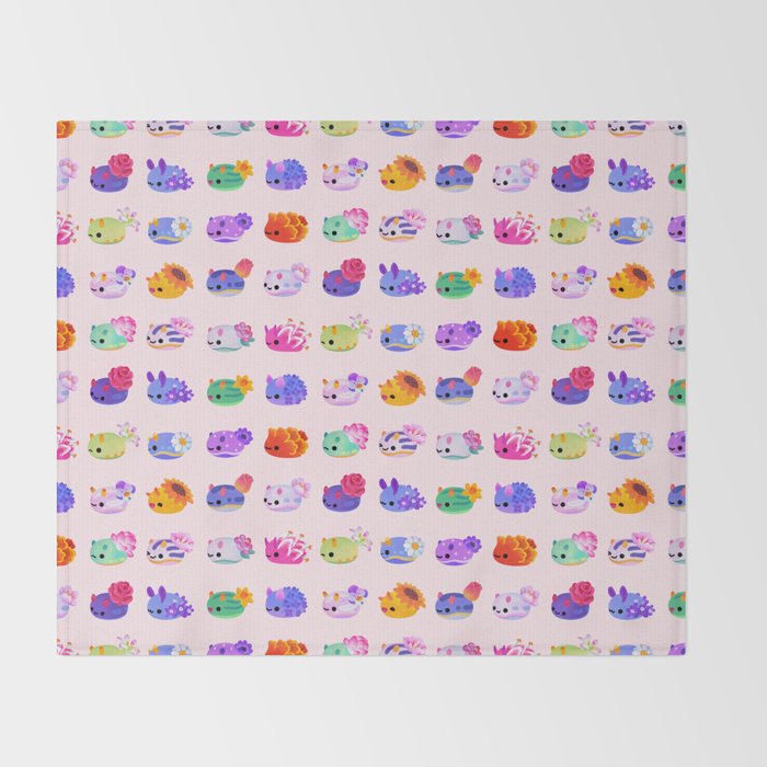 Flower sea slug - pastel Throw Blanket Gallery Image 2