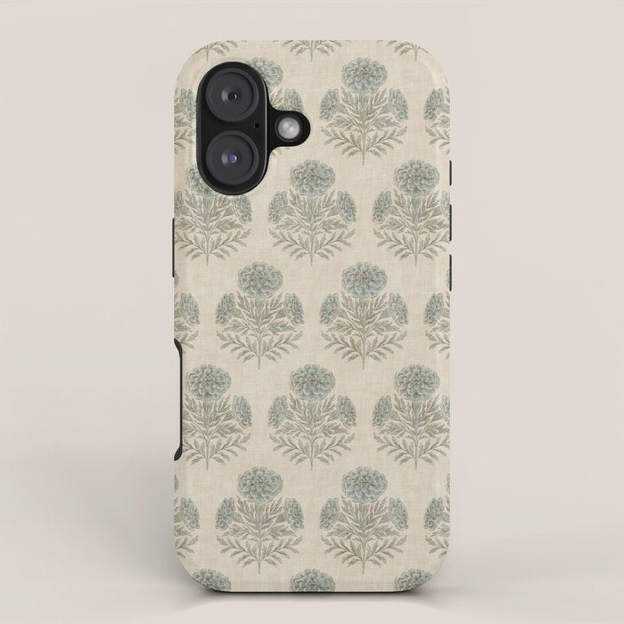 Marigold - sage and dusty blue on linen iPhone Case Gallery Image 1