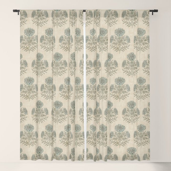 Marigold - sage and dusty blue on linen Window Curtain Gallery Image 5