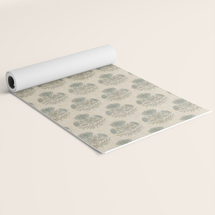 Marigold - sage and dusty blue on linen Yoga Mat Gallery Image 2