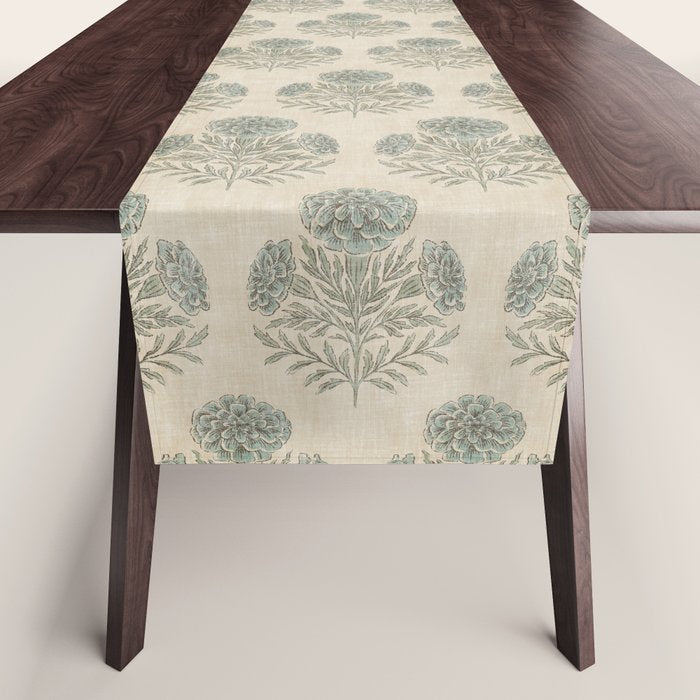 Marigold - sage and dusty blue on linen Table Runner Gallery Image 1
