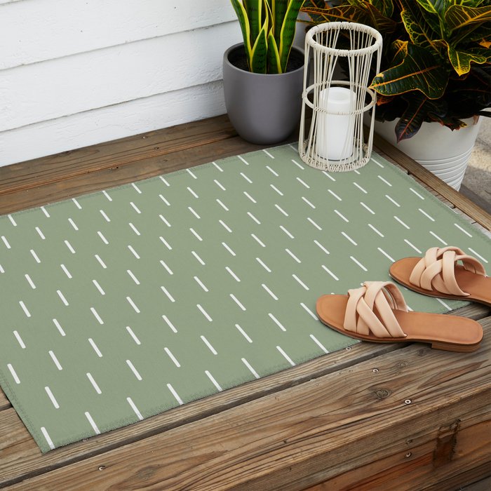 Modern Boho Minimal Pattern, Sage Green and White Outdoor Rug Gallery Image 2