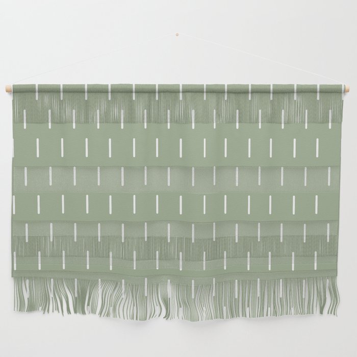Modern Boho Minimal Pattern, Sage Green and White Wall Hanging Gallery Image 1