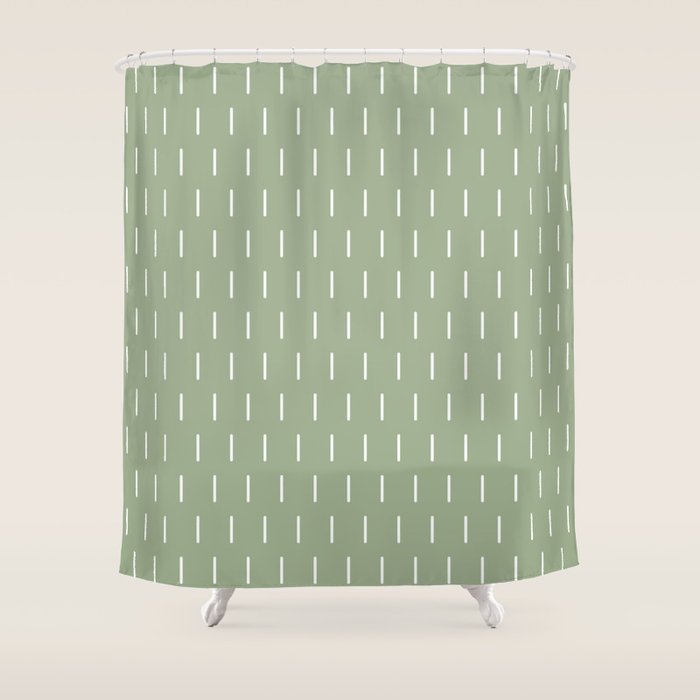 Modern Boho Minimal Pattern, Sage Green and White Shower Curtain Gallery Image 1