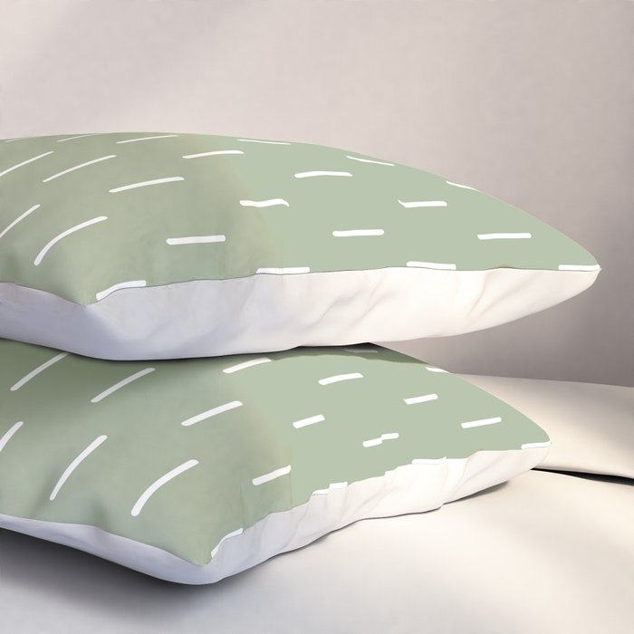 Modern Boho Minimal Pattern, Sage Green and White Pillow Sham Gallery Image 3