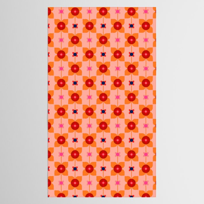 Mid Century Retro Floral Geometric Pattern Tablecloth Gallery Image 2