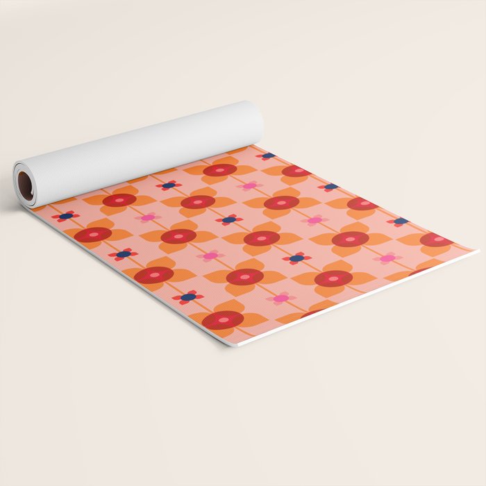 Mid Century Retro Floral Geometric Pattern Yoga Mat Gallery Image 2