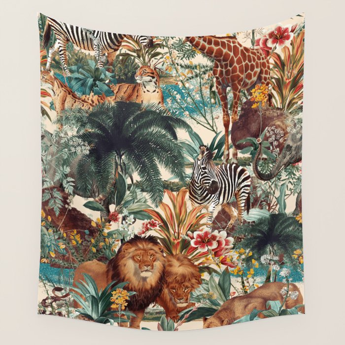 Floral and Animals Pattern IV Wall Tapestry Gallery Image 4
