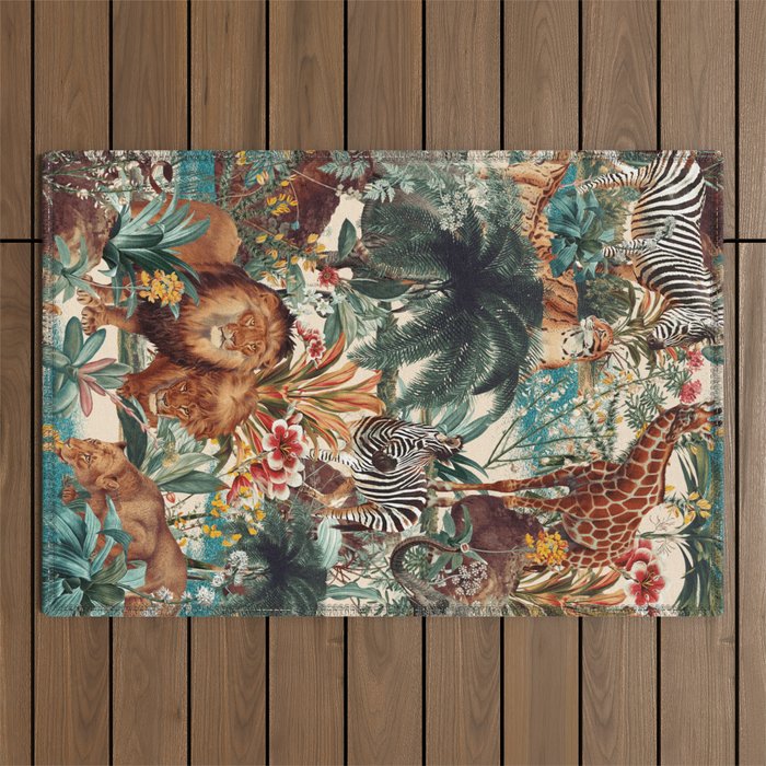 Floral and Animals Pattern IV Outdoor Rug Gallery Image 1