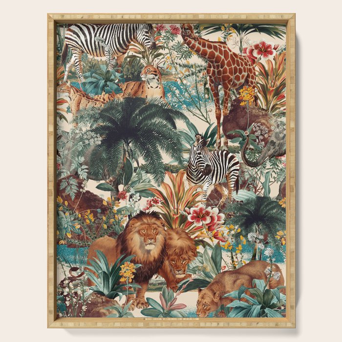 Floral and Animals Pattern IV Serving Tray Gallery Image 1