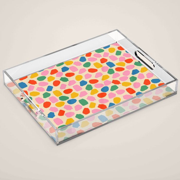 Ink Dot Colourful Mosaic Pattern in Rainbow Pop Colours Acrylic Tray Gallery Image 1