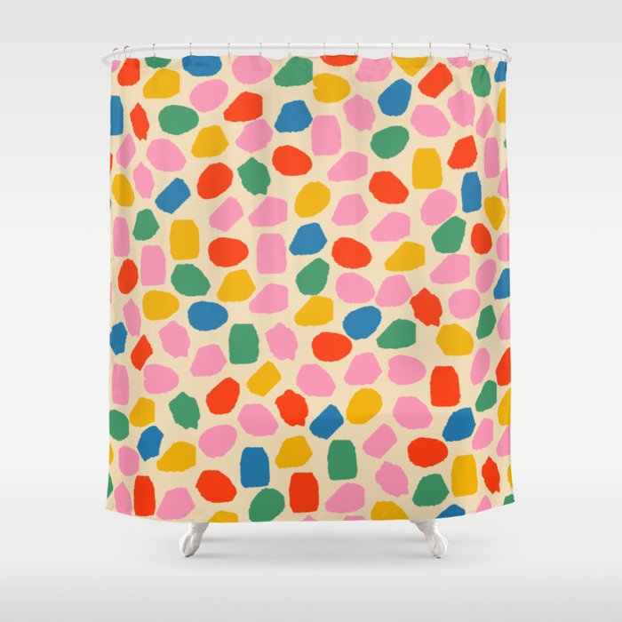 Ink Dot Colourful Mosaic Pattern in Rainbow Pop Colours Shower Curtain Gallery Image 1