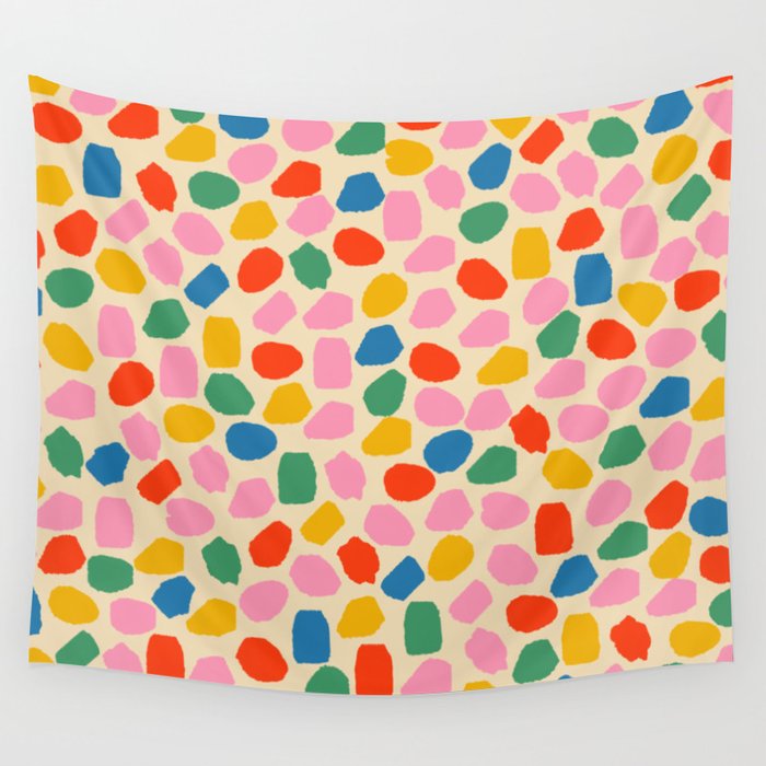 Ink Dot Colourful Mosaic Pattern in Rainbow Pop Colours Wall Tapestry Gallery Image 1