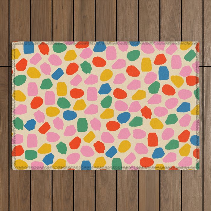 Ink Dot Colourful Mosaic Pattern in Rainbow Pop Colours Outdoor Rug Gallery Image 1