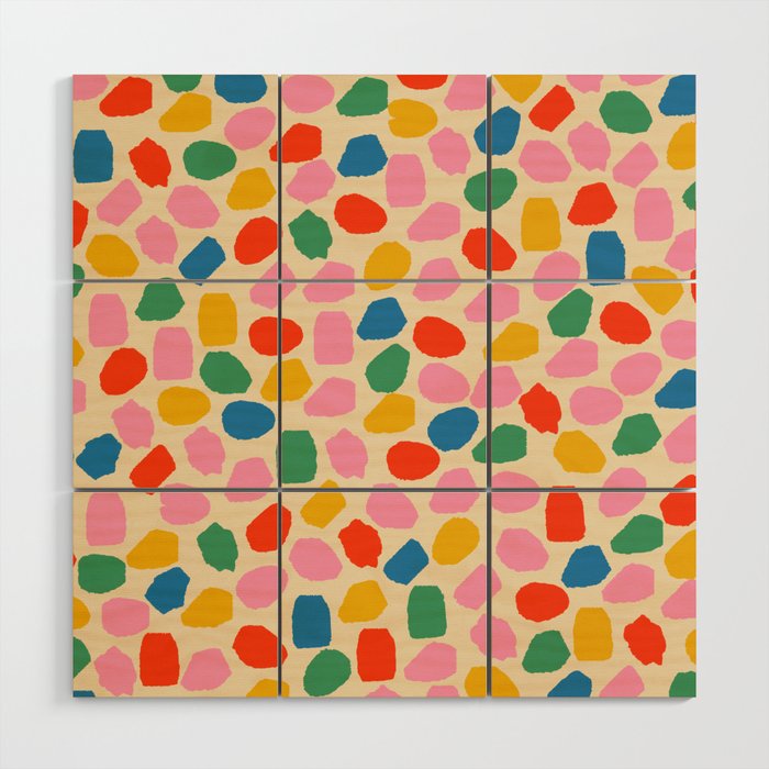 Ink Dot Colourful Mosaic Pattern in Rainbow Pop Colours Wood Wall Art Gallery Image 1