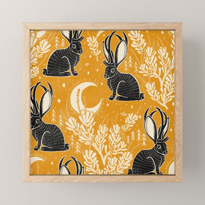 Jackalope - marigold and black  Mini Art Print Gallery Image 1