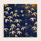 Vintage Japanese Paper Design Floral Pattern In Midnight Blue Wood Wall Art Gallery Image 1