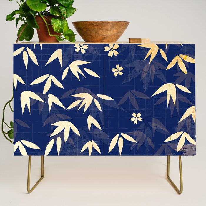 Vintage Japanese Paper Design Floral Pattern In Midnight Blue Credenza Gallery Image 1