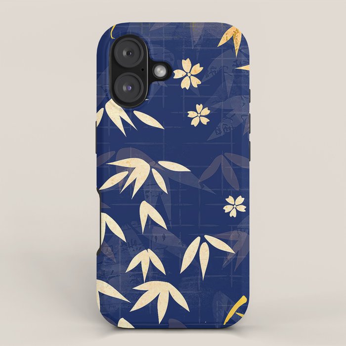 Vintage Japanese Paper Design Floral Pattern In Midnight Blue iPhone Case Gallery Image 1