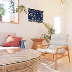 Vintage Japanese Paper Design Floral Pattern In Midnight Blue Wall Hanging Gallery Image 2