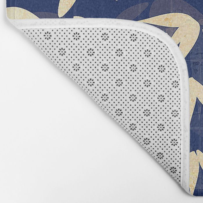 Vintage Japanese Paper Design Floral Pattern In Midnight Blue Bath Mat Gallery Image 2