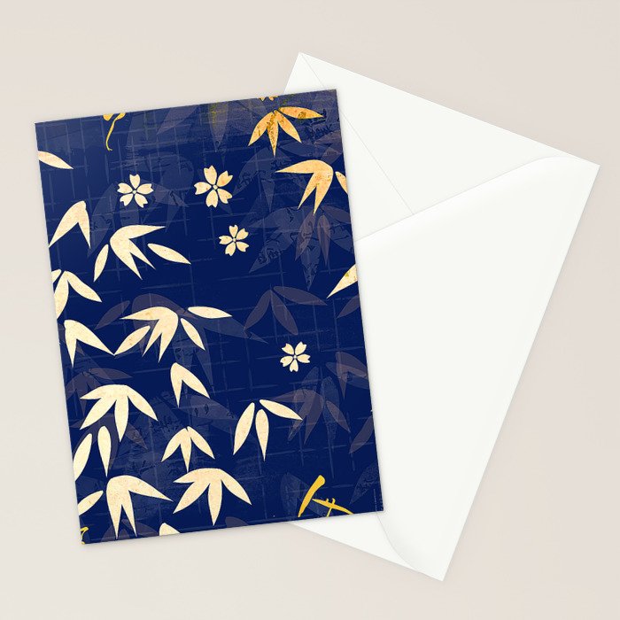 Vintage Japanese Paper Design Floral Pattern In Midnight Blue Stationery Card Gallery Image 2