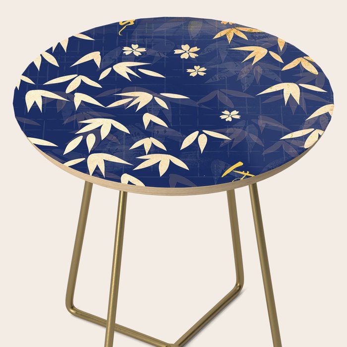 Vintage Japanese Paper Design Floral Pattern In Midnight Blue Side Table Gallery Image 2