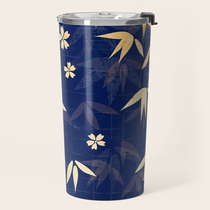 Vintage Japanese Paper Design Floral Pattern In Midnight Blue Travel Mug Gallery Image 2