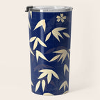 Vintage Japanese Paper Design Floral Pattern In Midnight Blue Travel Mug Gallery Image 3